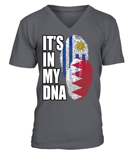 Bahraini And Uruguayan Mix Heritage DNA Flag V-Neck T-shirt