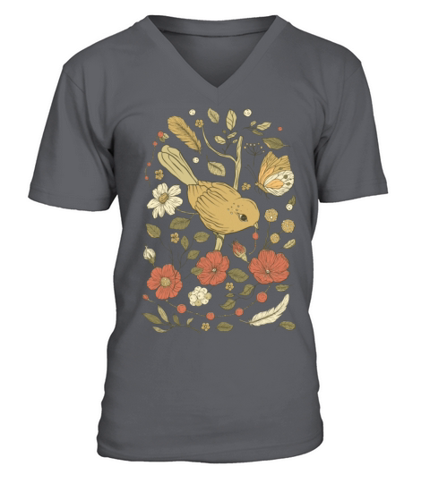 Beige Brown Bird Vintage T-Shirt V-Neck T-shirt