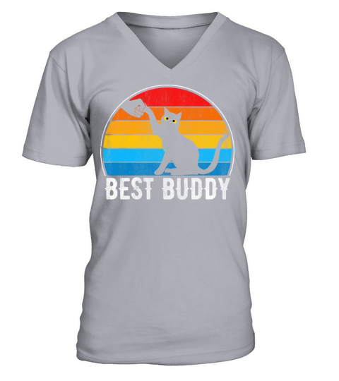 Best Buddy Funny Cat Vintage Retro Sunset T Shirt V-Neck T-shirt