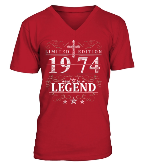 Cross Vintage Birthday Birth Year 1974 Gift V-Neck T-shirt