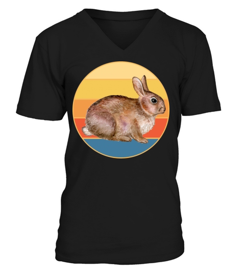 Cute Rabbit Bunny Retro Sunset Vintage Animal Pet V-Neck T-shirt