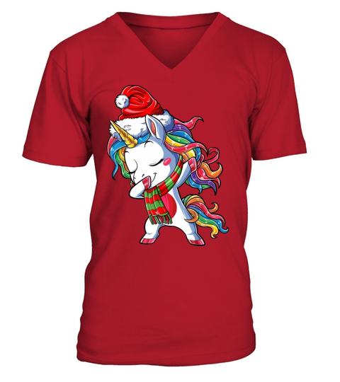 Dabbing Unicorn Santa Christmas Kids Girls Women X V-Neck T-shirt