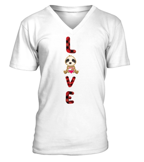 Kawaii Sloth Love Animal Hearts Day Valentines V-Neck T-shirt