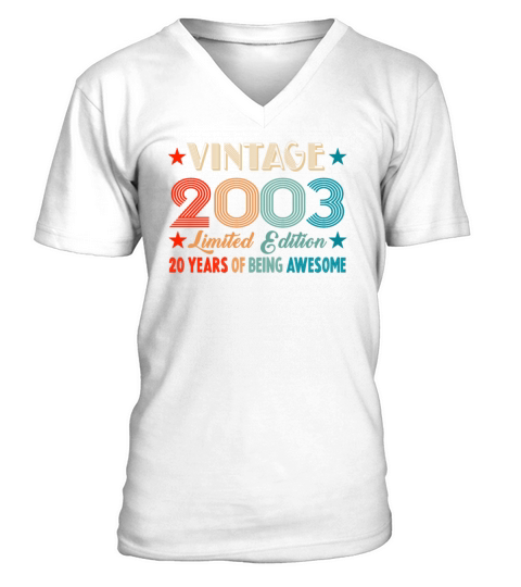 Vintage 2003 Limited Edition 20 Years Old Birthday V-Neck T-shirt