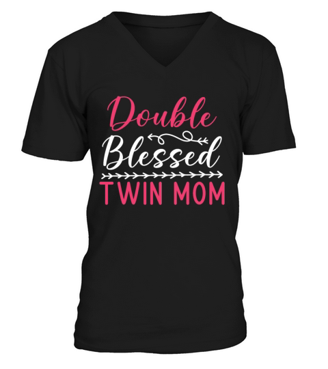Womens Twin Mama Twin Mom to Be Pregnancy V-Neck T-shirt