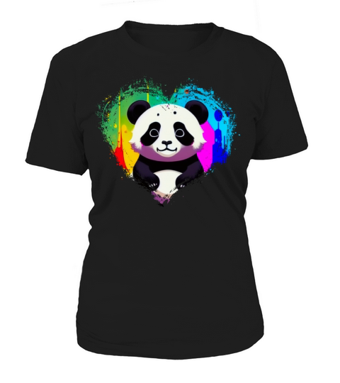 Cute Colorful Rainbow Panda Valentines Day Heart Women's T-Shirt