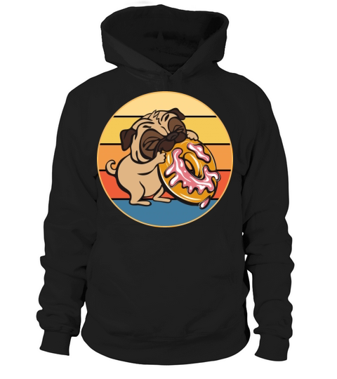 Cute Pug Eating Donut Vintage Retro Sunset Kawaii Hoodie Unisex