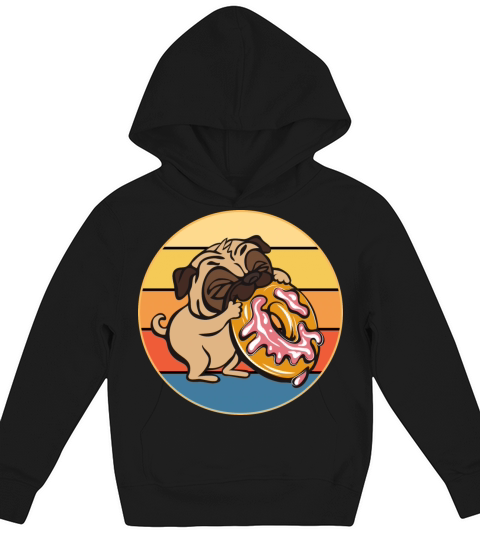Cute Pug Eating Donut Vintage Retro Sunset Kawaii Kids Hoodie