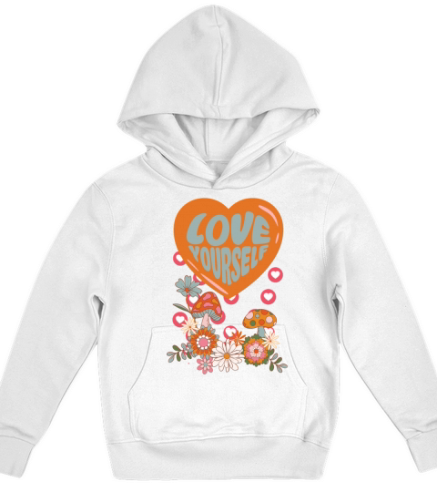 Love yourself retro groovy self care Valentine Kids Hoodie