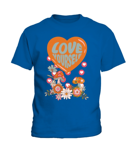Love yourself retro groovy self care Valentine Kids T-Shirt