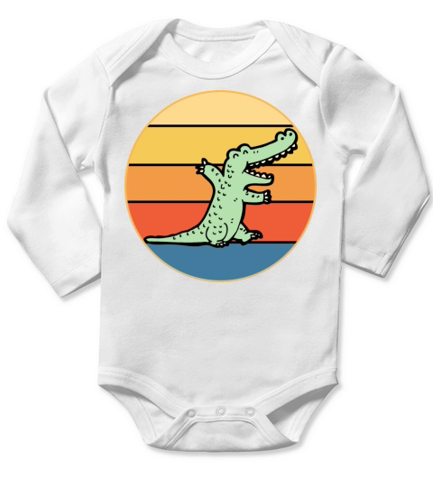 Crocodile Retro Sunset Vintage Wild Animal Long Sleeve Baby One-Piece