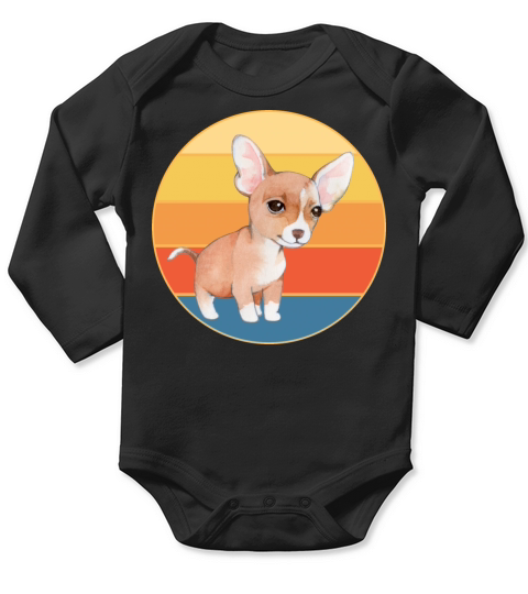 Cute Chihuahua Dog Breed Vintage Retro Sunset Long Sleeve Baby One-Piece