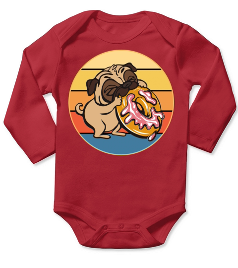 Cute Pug Eating Donut Vintage Retro Sunset Kawaii Long Sleeve Baby One-Piece