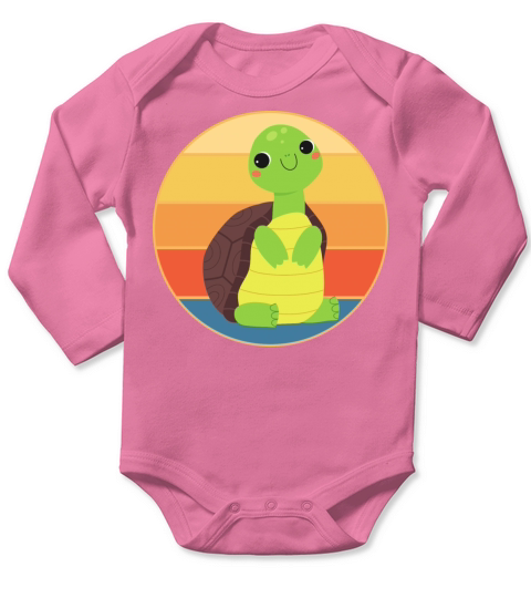 Cute Turtle Vintage Retro Sunset Marine Animal Long Sleeve Baby One-Piece