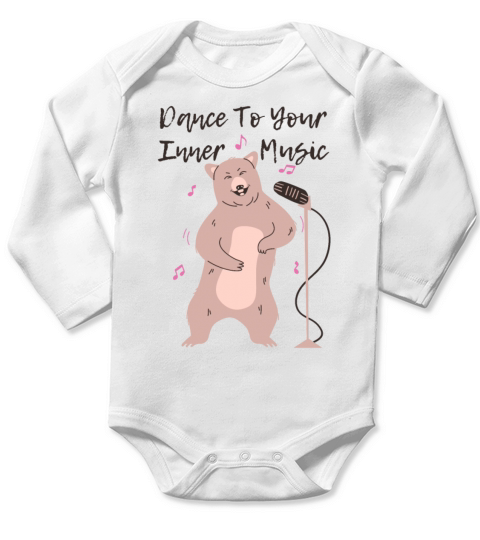 Funny Bear Cartoon Dancing To Its Inner Music Long Sleeve Baby One-Piece