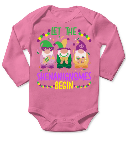 Let The Shenanigan Begin Mardi Gras Garden Gnome Long Sleeve Baby One-Piece