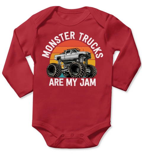 Monster Trucks Are My Jam Vintage Retro Long Sleeve Baby One-Piece