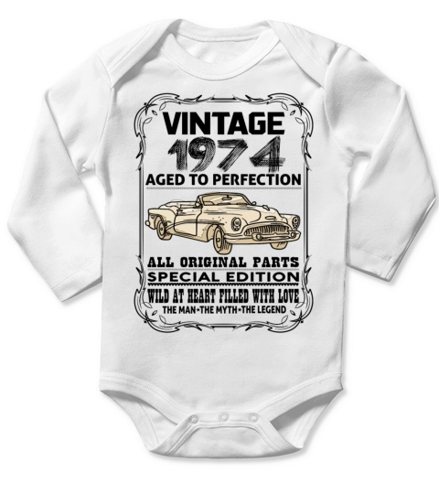 VINTAGE 1974-AGED TO PERFECTION Long Sleeve Baby One-Piece