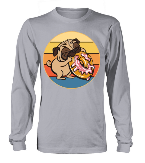 Cute Pug Eating Donut Vintage Retro Sunset Kawaii Long sleeved Unisex