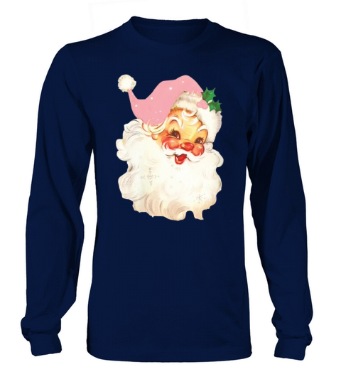Merry Christmas Vintage Pink Santa Claus T Shirt Long sleeved Unisex