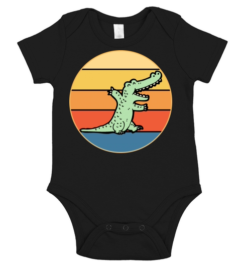 Crocodile Retro Sunset Vintage Wild Animal Short Sleeve Baby One-Piece