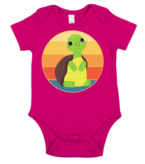 Cute Turtle Vintage Retro Sunset Marine Animal Short Sleeve Baby One-Piece