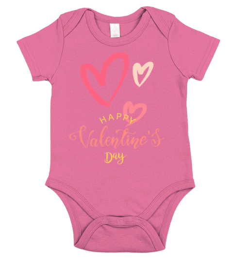 Happy Valentines Day cute retro pastel pink heart Short Sleeve Baby One-Piece