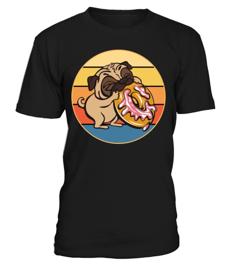Cute Pug Eating Donut Vintage Retro Sunset Kawaii T-Shirt Unisex