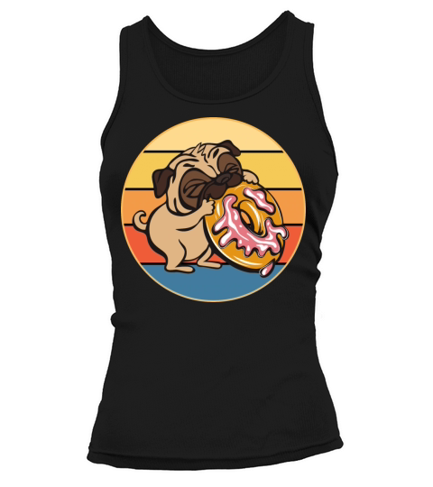 Cute Pug Eating Donut Vintage Retro Sunset Kawaii Tank top Woman