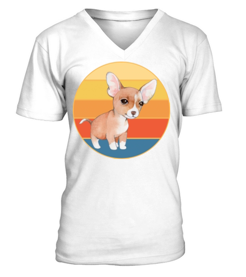 Cute Chihuahua Dog Breed Vintage Retro Sunset V-Neck T-shirt