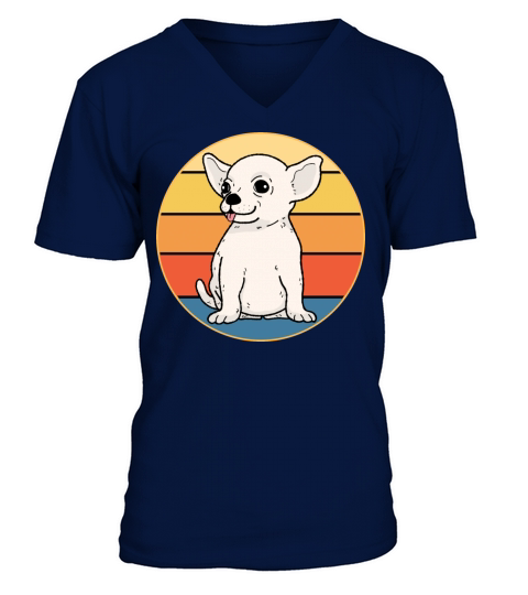Cute Chihuahua Dog Breed Vintage Retro Sunset V-Neck T-shirt