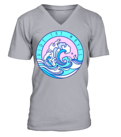 Ride the Waves Surfing Light Blue V-Neck T-shirt
