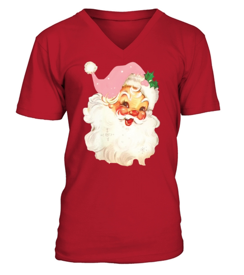 Merry Christmas Vintage Pink Santa Claus T Shirt V-Neck T-shirt