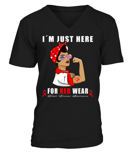 Wear Red Ribbon Heart Disease Awareness V-Neck T-shirt