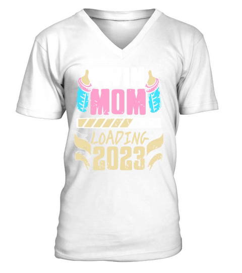Womens Twin Mama Twin Mom to Be Pregnancy V-Neck T-shirt