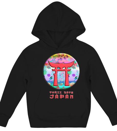 Torii Gate Shinto Japan Asian Floral Pattern Kids Hoodie