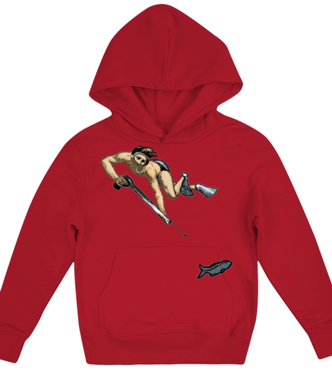 Vintage Spearfishing Freediving Diver with Fish Kids Hoodie