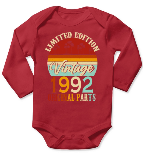 1992 Born Vintage Birthday Retro Long Sleeve Baby One-Piece