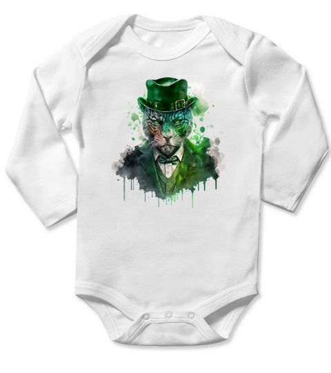 Badass Gangster Tiger St Patricks Day Long Sleeve Baby One-Piece