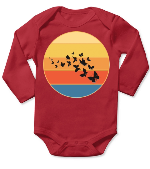 Cute Butterfly Retro Sunset Vintage Animal Insect Long Sleeve Baby One-Piece