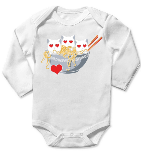 Ramen Love Cats Kawaii Lover Hearts Day Valentines Long Sleeve Baby One-Piece