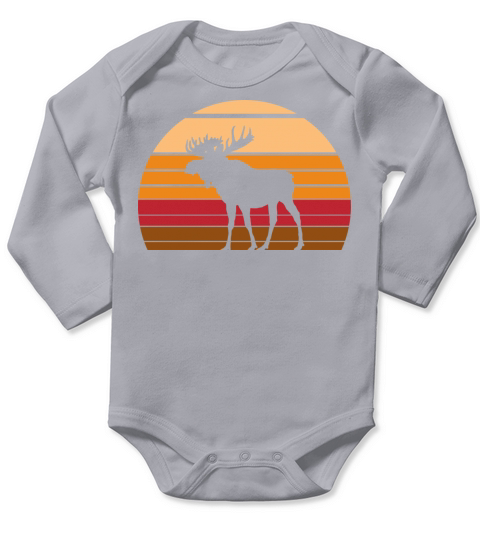 Retro Moose Vintage Sunset Animal Long Sleeve Baby One-Piece
