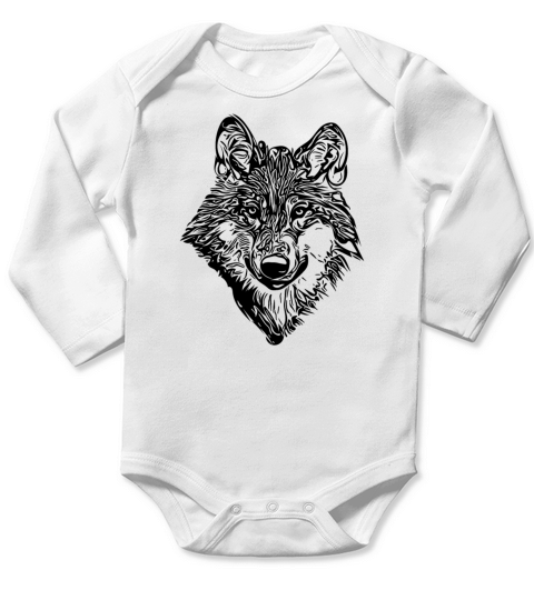 Sweet Elegant Vintage Wolf Portrait Long Sleeve Baby One-Piece