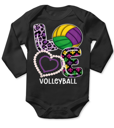 Volleyball Sport Mardi Gras Funny Festival Party Long Sleeve Baby One-Piece