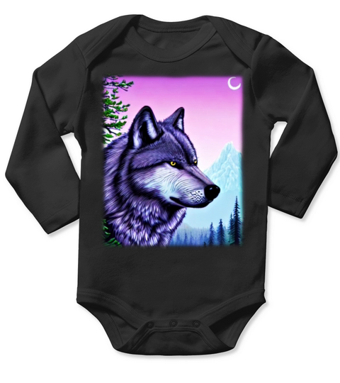 Wolf artwork design predator face imprint Long Sleeve Baby One-Piece