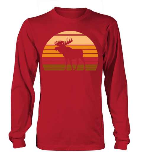 Retro Moose Vintage Sunset Animal Long sleeved Unisex
