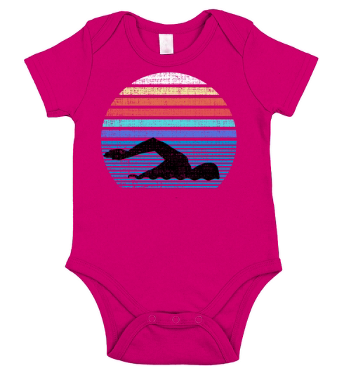 Funny Vintage Retro Swim Swimmer Swimming 80s Gift Short Sleeve Baby One-Piece