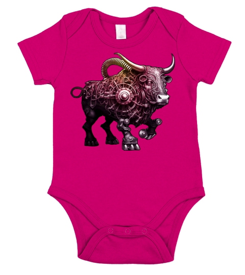 Ornate Steampunk Bull Detailed Intricate Cool Art Short Sleeve Baby One-Piece