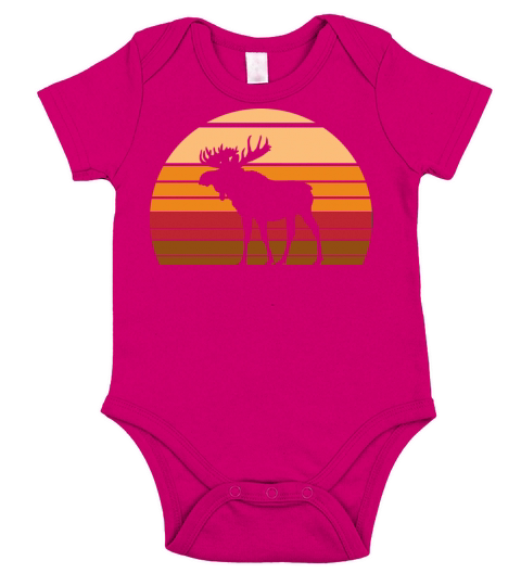 Retro Moose Vintage Sunset Animal Short Sleeve Baby One-Piece