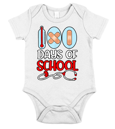 School Nurse 100 Days of School LOVE Stethoscope Short Sleeve Baby One-Piece